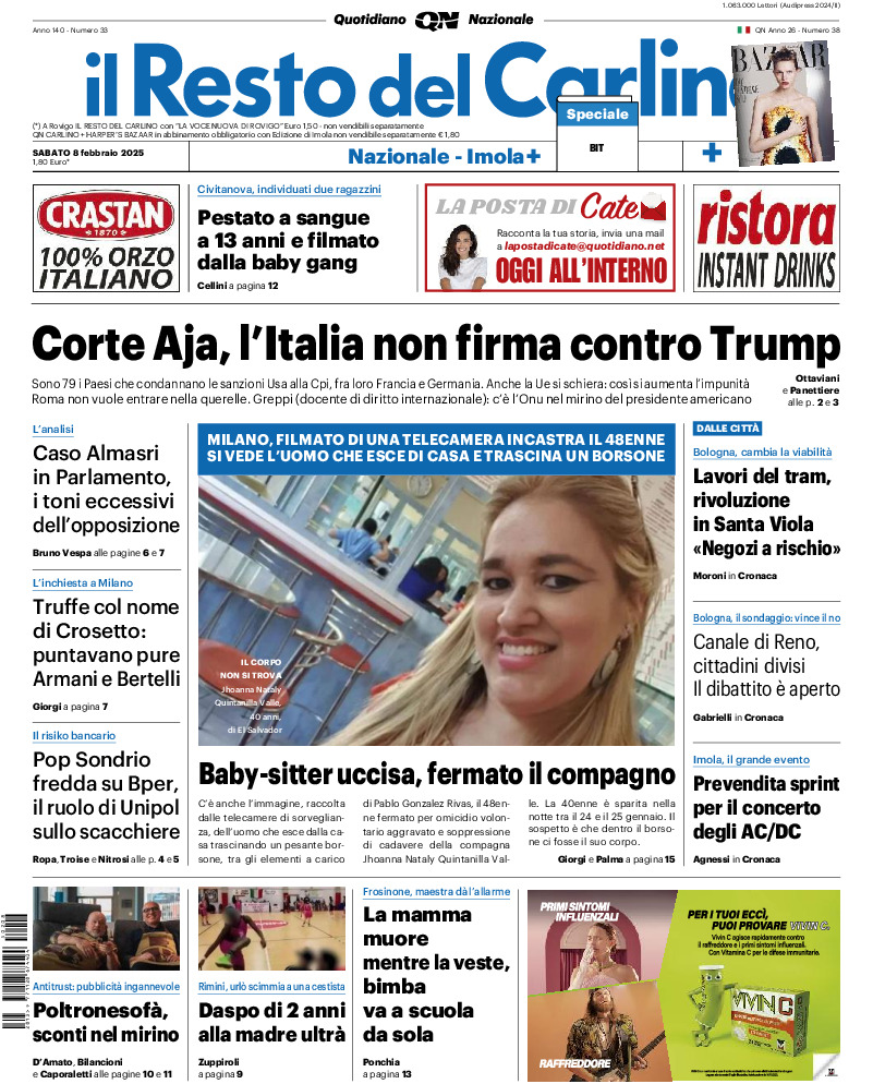 Prima-pagina-il resto del carlino-edizione-di-oggi-20250208